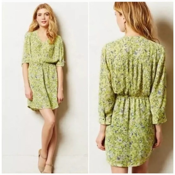 Maeve By Anthropologie Galen Ray of Sunshine Yellow Floral Mini‎ Dress Size L